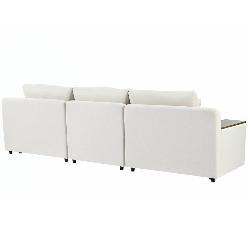 Canapé d'angle 3 places beige avec rangements