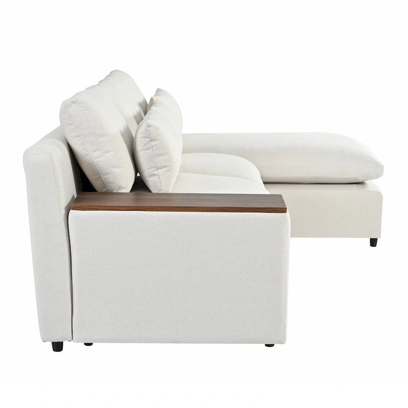 Canapé d'angle 3 places beige avec rangements
