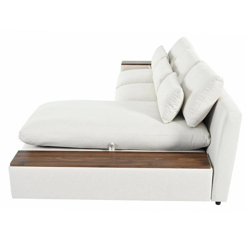 Canapé d'angle 3 places beige avec rangements