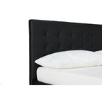 Lit double en similicuir avec rangement et tête de lit capitonnée