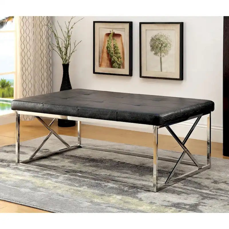 Nara Modern Faux Leather Tufted Accent Bench by 