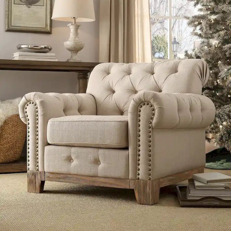 Greenwich Tufted Scroll Arm Nailhead Chesterfield Chair by  Artisan