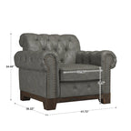 Fauteuil d'appoint capitonné à accoudoirs volutes et clous de tapissier