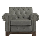 Fauteuil d'appoint capitonné à accoudoirs volutes et clous de tapissier