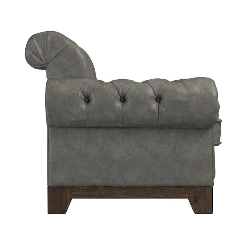 Fauteuil d'appoint capitonné à accoudoirs volutes et clous de tapissier