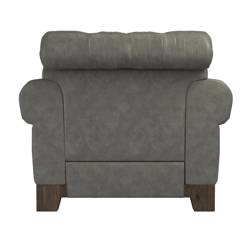 Fauteuil d'appoint capitonné à accoudoirs volutes et clous de tapissier