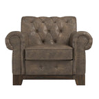 Fauteuil d'appoint capitonné à accoudoirs volutes et clous de tapissier