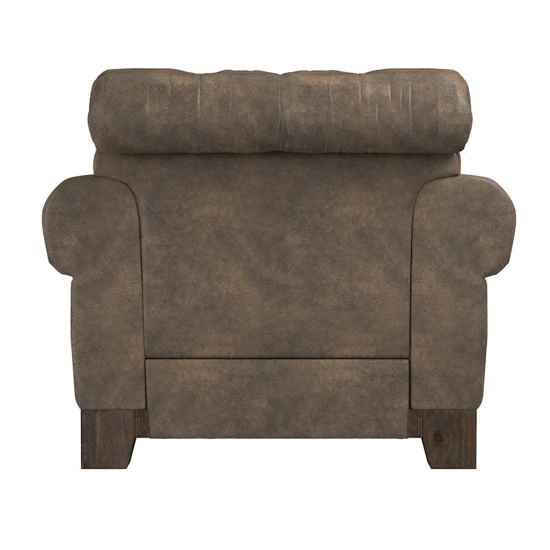 Fauteuil d'appoint capitonné à accoudoirs volutes et clous de tapissier