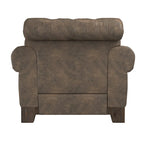Fauteuil d'appoint capitonné à accoudoirs volutes et clous de tapissier