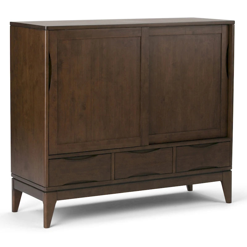 Meuble de rangement moderne du milieu du siècle de 122 cm de large avec portes coulissantes et tiroirs