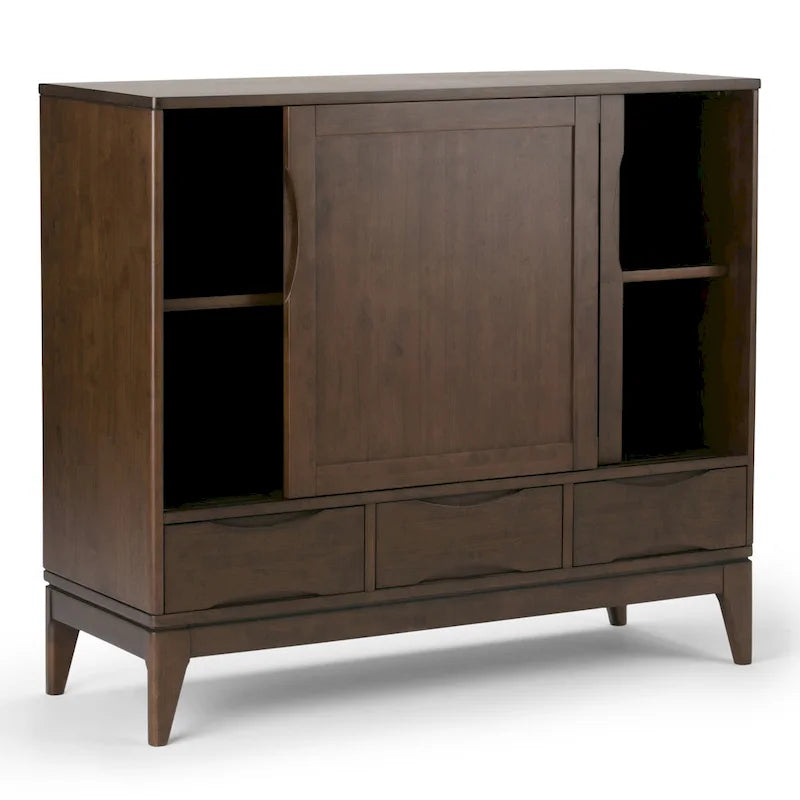 Meuble de rangement moderne du milieu du siècle de 122 cm de large avec portes coulissantes et tiroirs