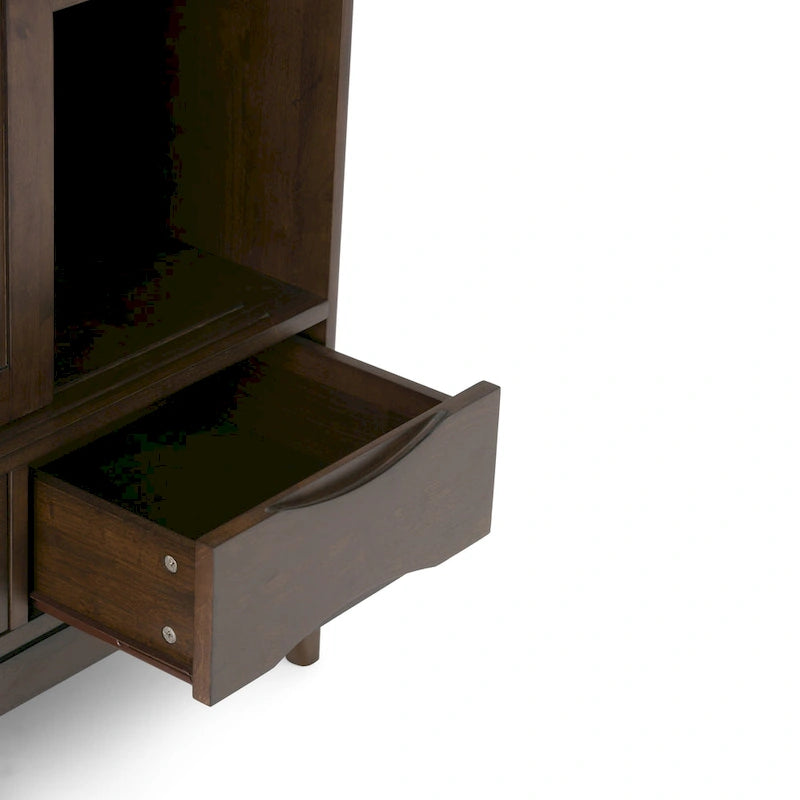 Meuble de rangement moderne du milieu du siècle de 122 cm de large avec portes coulissantes et tiroirs