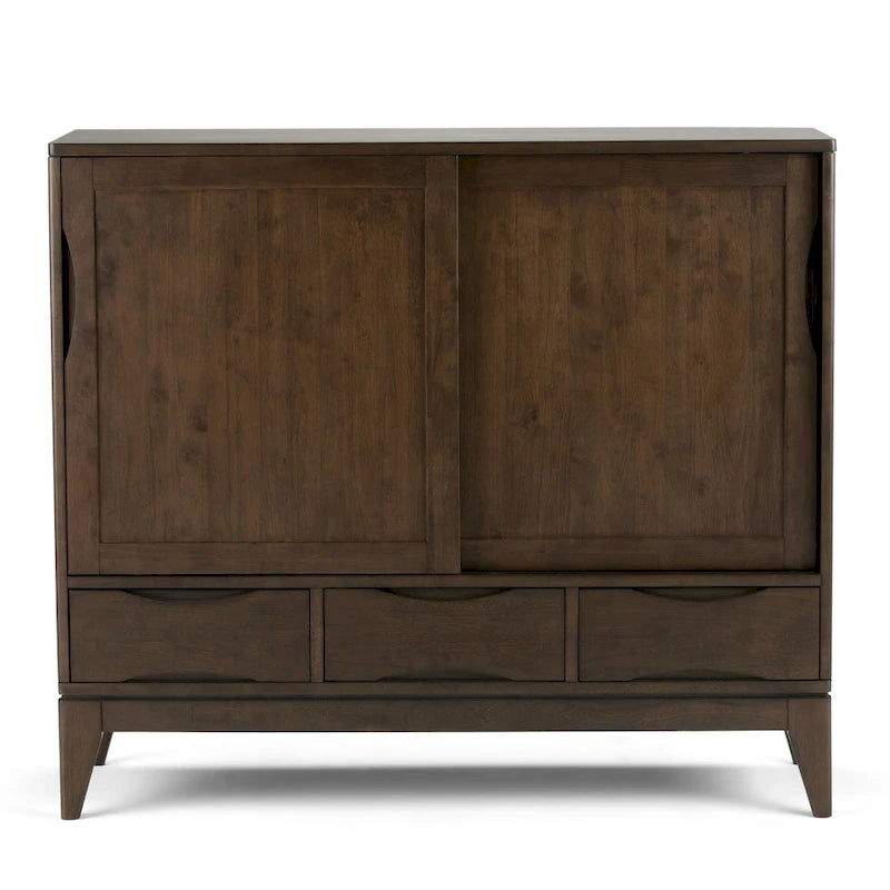 Meuble de rangement moderne du milieu du siècle de 122 cm de large avec portes coulissantes et tiroirs