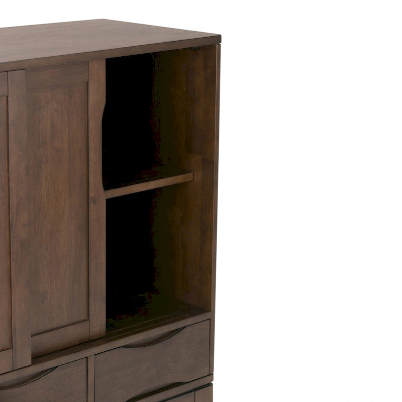 Meuble de rangement moderne du milieu du siècle de 122 cm de large avec portes coulissantes et tiroirs
