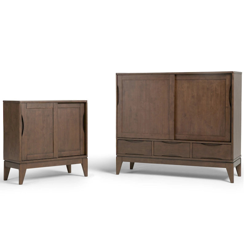 Meuble de rangement moderne du milieu du siècle de 122 cm de large avec portes coulissantes et tiroirs