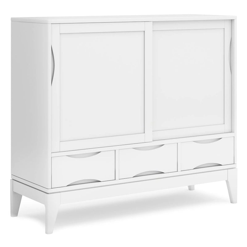 Meuble de rangement moderne du milieu du siècle de 122 cm de large avec portes coulissantes et tiroirs