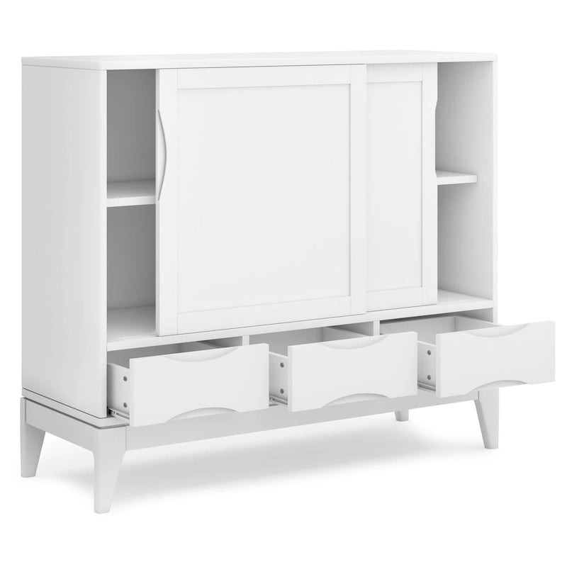 Meuble de rangement moderne du milieu du siècle de 122 cm de large avec portes coulissantes et tiroirs
