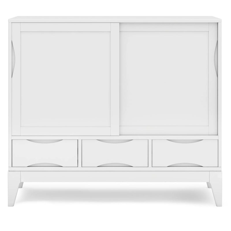 Meuble de rangement moderne du milieu du siècle de 122 cm de large avec portes coulissantes et tiroirs