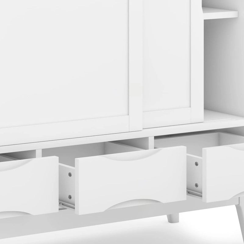 Meuble de rangement moderne du milieu du siècle de 122 cm de large avec portes coulissantes et tiroirs