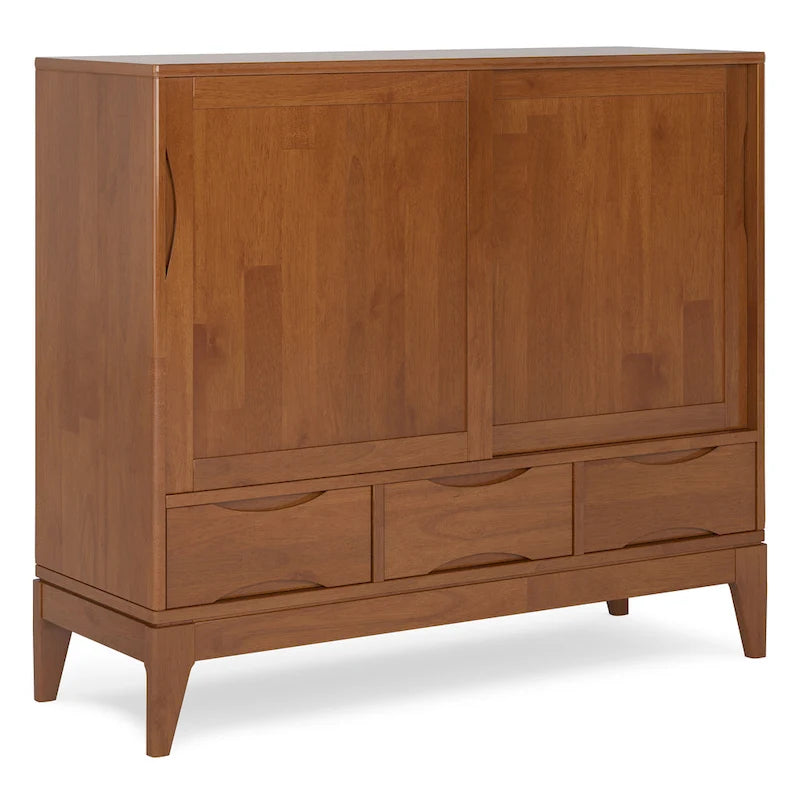 Meuble de rangement moderne du milieu du siècle de 122 cm de large avec portes coulissantes et tiroirs