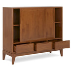 Meuble de rangement moderne du milieu du siècle de 122 cm de large avec portes coulissantes et tiroirs