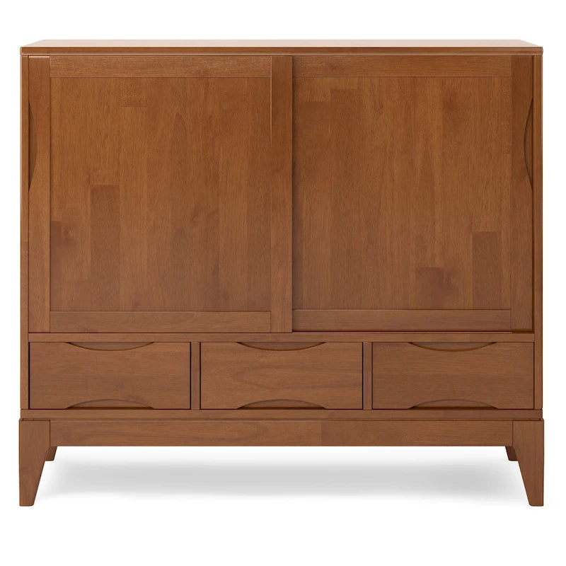 Meuble de rangement moderne du milieu du siècle de 122 cm de large avec portes coulissantes et tiroirs