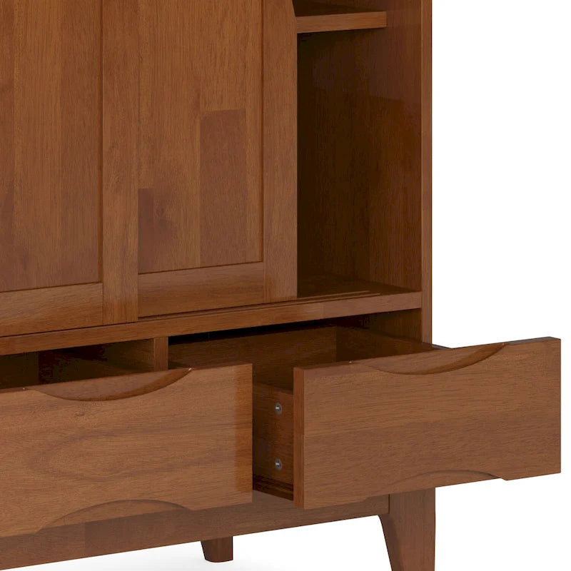 Meuble de rangement moderne du milieu du siècle de 122 cm de large avec portes coulissantes et tiroirs