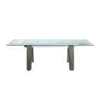 Table à manger extensible avec plateau en verre et pieds en bois massif