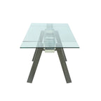Table à manger extensible avec plateau en verre et pieds en bois massif