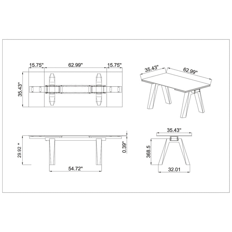 Table à manger extensible avec plateau en verre et pieds en bois massif