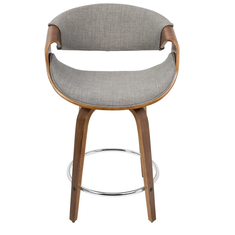 Tabourets de comptoir à hauteur fixe 24" avec pieds en bois courbé et repose-pieds rond (Lot de 2)