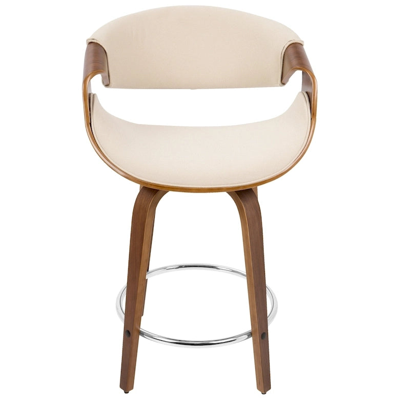 Tabourets de comptoir à hauteur fixe 24" avec pieds en bois courbé et repose-pieds rond (Lot de 2)