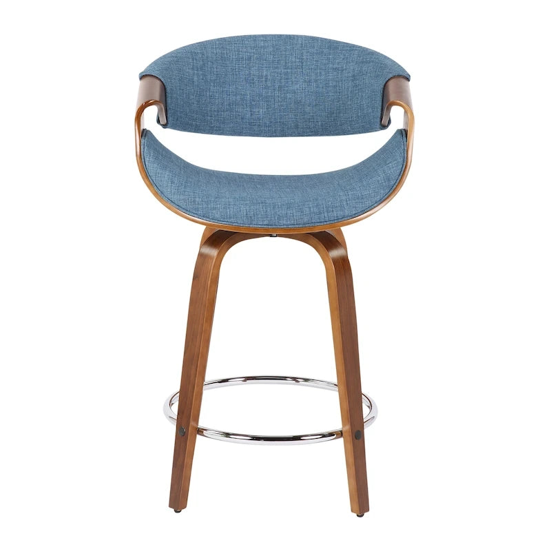 Tabourets de comptoir à hauteur fixe 24" avec pieds en bois courbé et repose-pieds rond (Lot de 2)