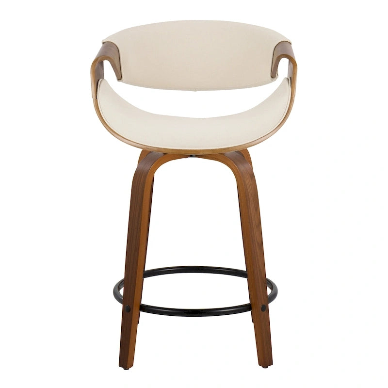 Tabourets de comptoir à hauteur fixe 24" avec pieds en bois courbé et repose-pieds rond (Lot de 2)