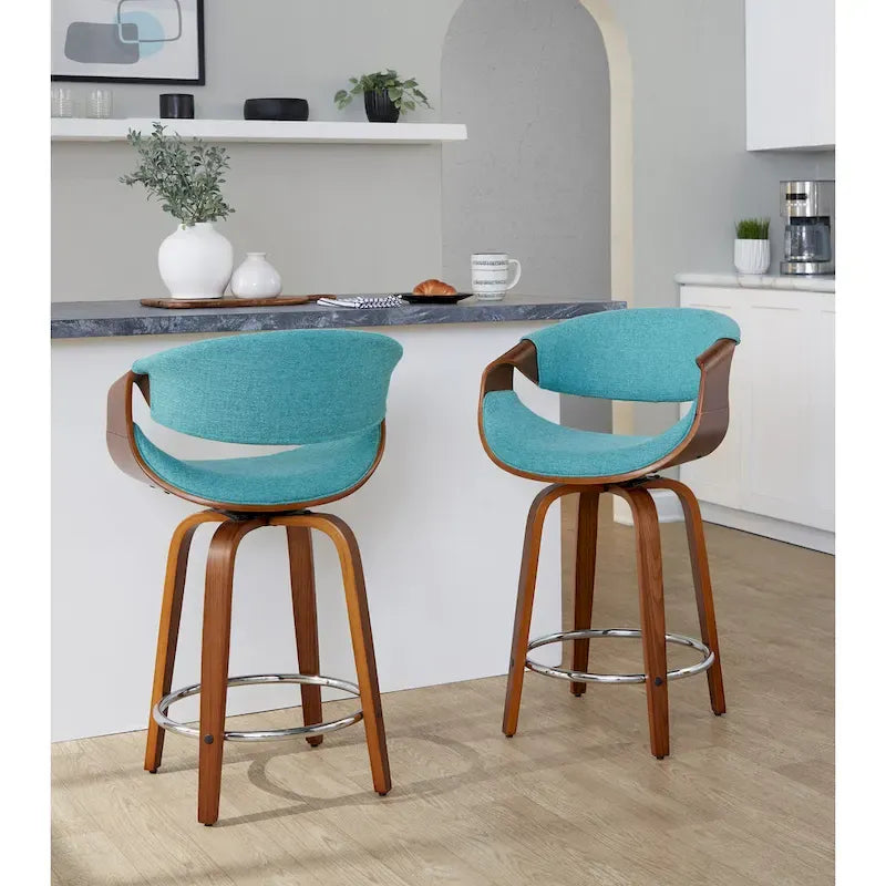  Sauda 24 Fixed-Height Counter Stools with Bent Wood Legs & Round Footrest (Set of 2)