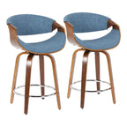 Tabourets de comptoir à hauteur fixe 24" avec pieds en bois courbé et repose-pieds rond (Lot de 2)