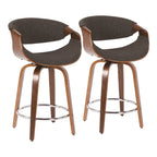 Tabourets de comptoir à hauteur fixe 24" avec pieds en bois courbé et repose-pieds rond (Lot de 2)