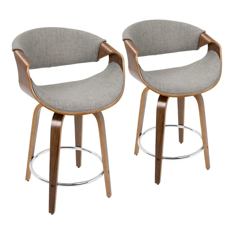 Tabourets de comptoir à hauteur fixe 24" avec pieds en bois courbé et repose-pieds rond (Lot de 2)