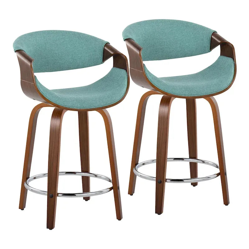 Tabourets de comptoir à hauteur fixe 24" avec pieds en bois courbé et repose-pieds rond (Lot de 2)