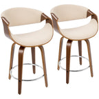 Tabourets de comptoir à hauteur fixe 24" avec pieds en bois courbé et repose-pieds rond (Lot de 2)