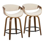 Tabourets de comptoir à hauteur fixe 24" avec pieds en bois courbé et repose-pieds rond (Lot de 2)