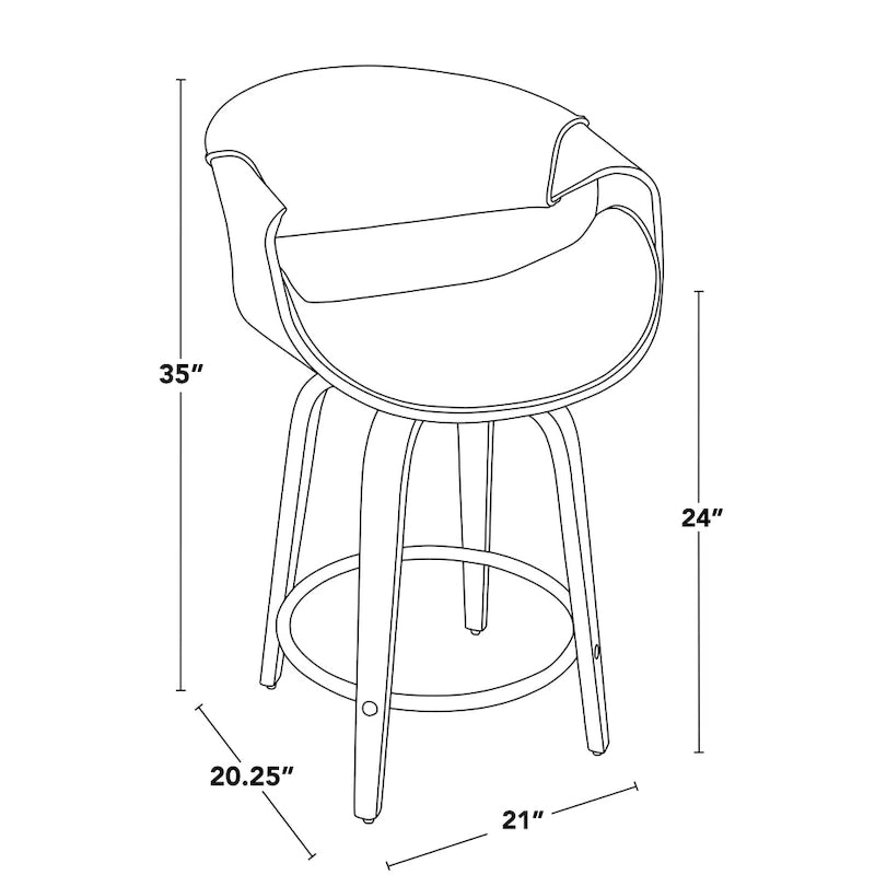 Tabourets de comptoir à hauteur fixe 24" avec pieds en bois courbé et repose-pieds rond (Lot de 2)