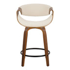 Tabourets de comptoir à hauteur fixe 24" avec pieds en bois courbé et repose-pieds rond (Lot de 2)