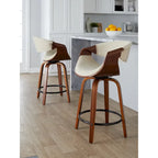 Tabourets de comptoir à hauteur fixe 24" avec pieds en bois courbé et repose-pieds rond (Lot de 2)