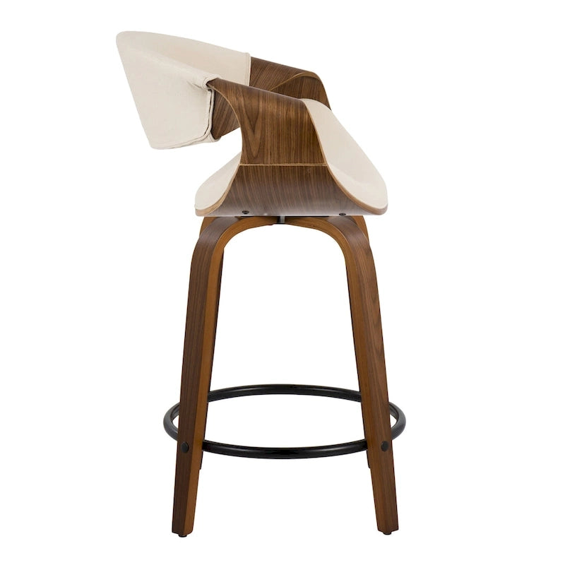 Tabourets de comptoir à hauteur fixe 24" avec pieds en bois courbé et repose-pieds rond (Lot de 2)