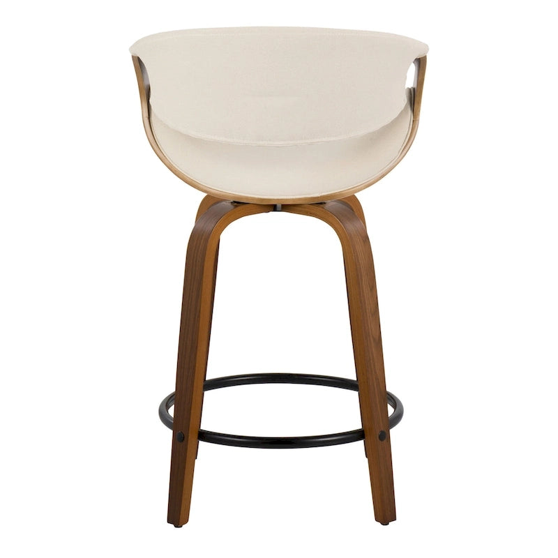 Tabourets de comptoir à hauteur fixe 24" avec pieds en bois courbé et repose-pieds rond (Lot de 2)