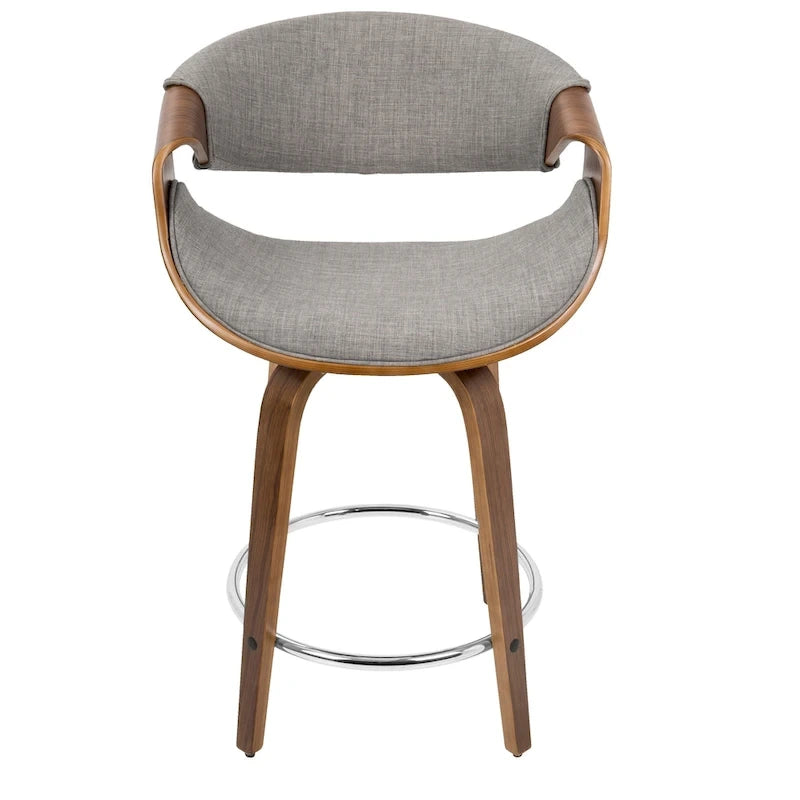 Tabourets de comptoir à hauteur fixe 24" avec pieds en bois courbé et repose-pieds rond (Lot de 2)