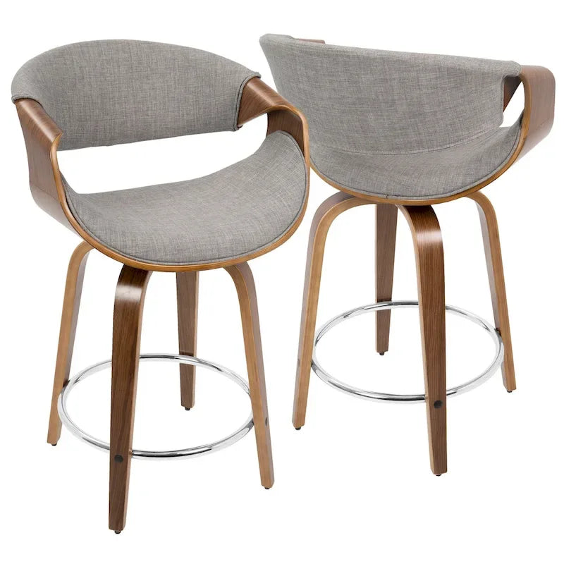Tabourets de comptoir à hauteur fixe 24" avec pieds en bois courbé et repose-pieds rond (Lot de 2)