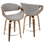 Tabourets de comptoir à hauteur fixe 24" avec pieds en bois courbé et repose-pieds rond (Lot de 2)