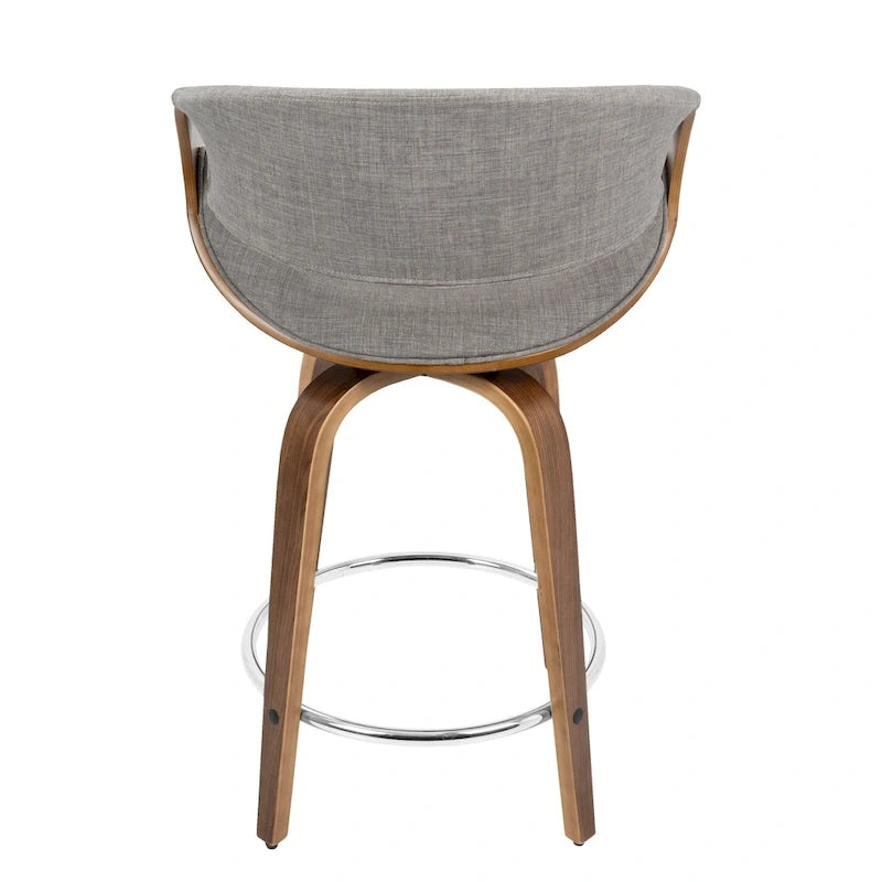Tabourets de comptoir à hauteur fixe 24" avec pieds en bois courbé et repose-pieds rond (Lot de 2)